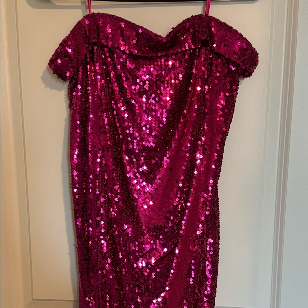Strapless Fuchsia Pink Sequin Strapless Dress - Picture 2 of 9